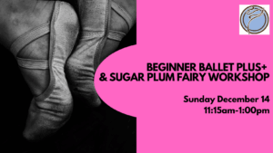 BEGINNER BALLET PLUS + & SUGAR PLUM FAIRY WORKSHOP- Sunday December 14:  11:15am-1:00pm