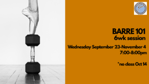 BARRE 101 6wk session- Wednesday @ 7:00pm- September 23-November 4  *no class Oct 14